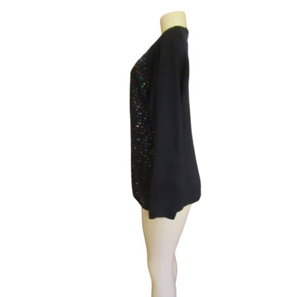 Diane Gilman Black Silk Cardigan w Sequins in Size Large - Picture 3 of 5